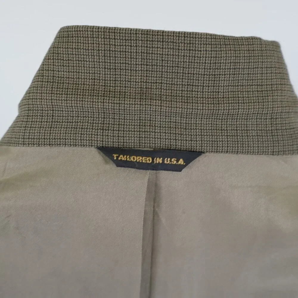 Austin Reed Thick Wool Green‎ Beige Check Sport Coat 46R 3 Button 0 Vent